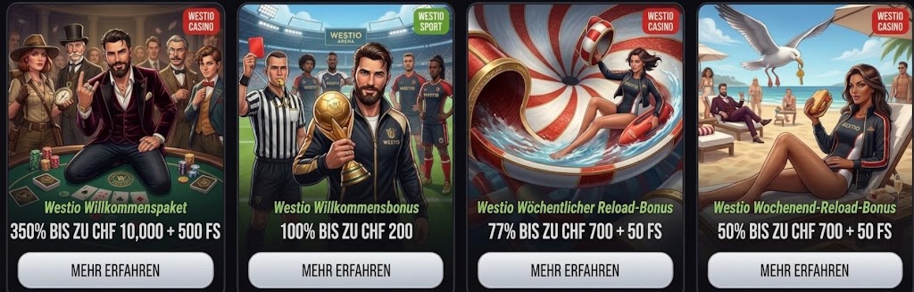 Visual of the Westio Casino app featuring multiple game categories for user engagement.